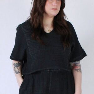 Pokoloco Muslin Cotton Crinkle Crop Top, Size OS, Distressed Natural Black